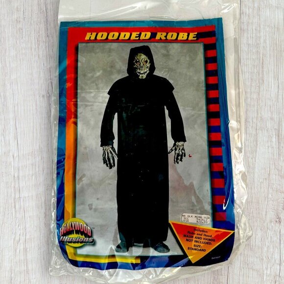 HOLLYWOOD ILLUSIONS Black Robe & Hood Halloween Scary Costume Set Mens L - XL - Picture 1 of 5